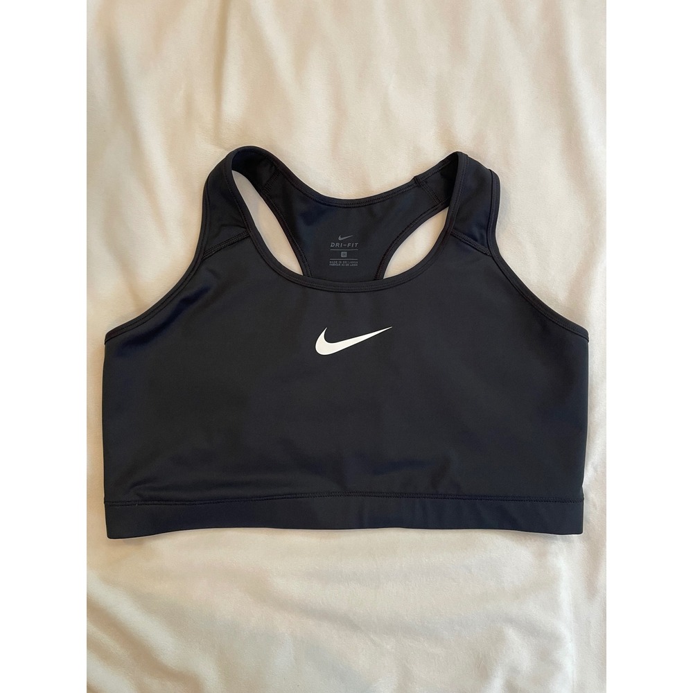 Nike Dri-FIT Racerback Sports Bra Black White Swoosh Logo Womens Plus Size 2X